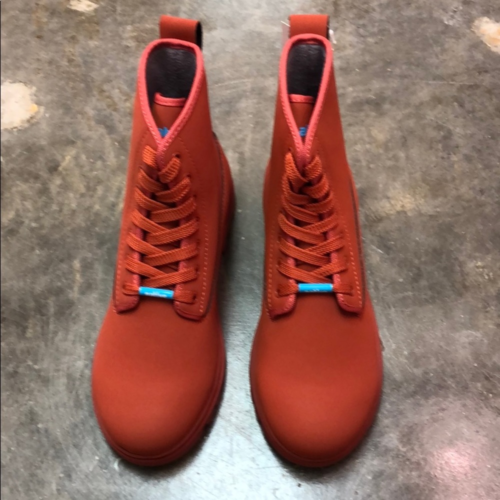 Native Shoes Red and Orange Winter Rain Boots Sleek Design